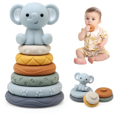 LEADSTAR Tour Souple Empilable, Jouet Sensoriel Eveil Bebe Jeux Montessori, Cube D'activité Bébé Module Motricité, Educatif Cadeau de Bain et Dentition pour Bebe Enfant 6 9 12 Mois