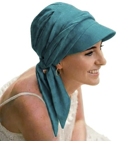 CAREBELL Amalfi-keps med långa band för Alopecia, håravfall, cancer i bambutyg, OCEAN 24, one size