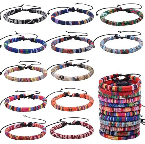 Belugsin 12 Stück Freundschaftsarmbänd Gewebte Armband Handgefertigt Freundschaftsarmbander Verstellbar Armbänder Böhmische Einstellbares Freundschaftsbänder für Damen Herren Handgelenk Fußkettche