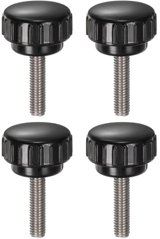 QUARKZMAN 4pcs Tornillo Moleteado, M6x25mm Tornillo de Pulgar de Rosca Macho Pomos de Sujeción Moleteados Métricos de Acero Inoxidable Perilla de Perno de Estudio Tornillo de Apriete, Negro