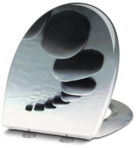 Premium WC-Sitz Toilettensitz mit Absenkautomatik, YOTOREE Toilettendeckel, O Form Duroplast Klodeckel mit Verstellbaren Scharnieren, Quick-Release Funktion für einfach Reinigung, Schwarzer Stein
