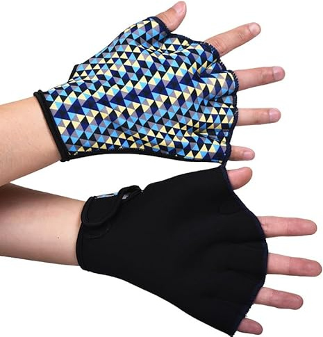 Swimming Aquatic Gloves Adjustable Webbed Swim Gloves Water Resistance Training Accessories for Swimming and Diving for Men and Women Beginner (Blue, L)