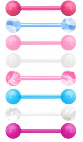 FIRSAUKI Acrylic Tongue Barbells 14G Candy Color Tongue Piercing Jewellery 8P
