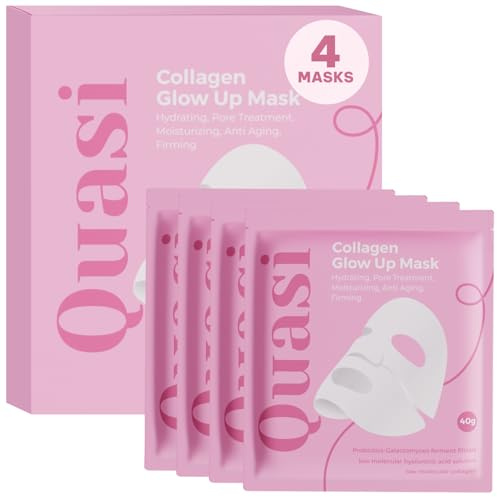 Quasi Bio-Collagen Face Mask Overnight – Hydrating Korean Sheet Mask – Niacinamide & Low Molecular Collagen – Firming & Smoothing Skincare for All Skin Types – 4 Masks