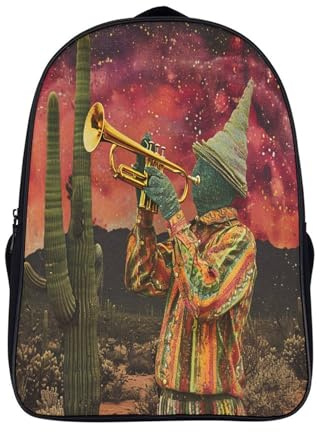 kaiyun Trompette de Cactus Sac A Dos Ecole Primaire,Sac À Dos Pour Enfants - Art psychédélique Sac De Livre D'école Adolescents Con Boucle De Réglage 16 inch