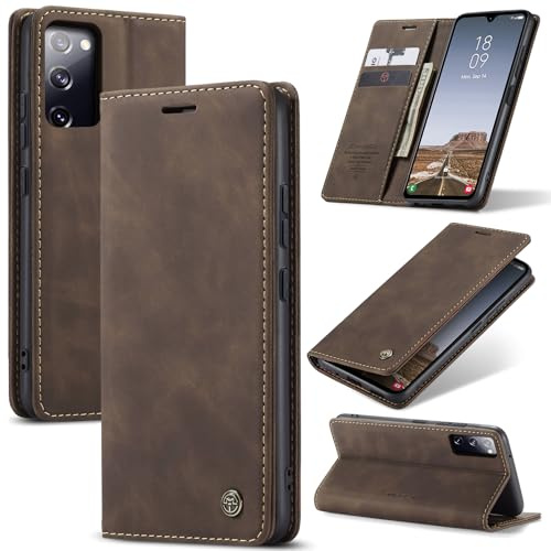 Samokor Fodral för Samsung Galaxy S20 5G PU läderfodral Flip | Flip Case Mobilbokfodral Plånbok Kortplats Stativfunktion ställ Magnetisk Stötskydd för Samsung Galaxy S20,Kaffe