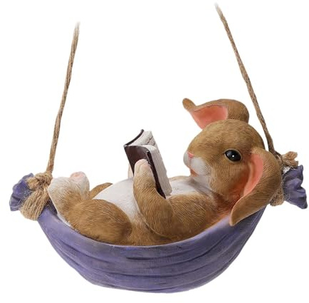 budiniao Figurine de Lapin fantaisiste pour décoration de Jardin. Sculpture Lapin Amusante pour pelouse. Charmante décoration pour Jardin extérieur. Statue Lecture Suspendue à Une Branche d'arbre.