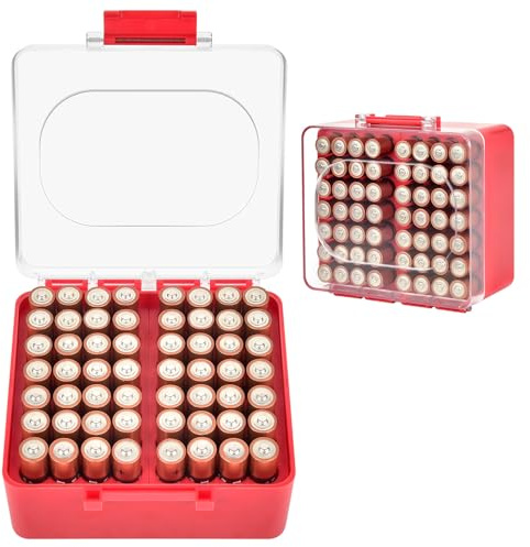 FULLCASE Batterilåda batteri förvaring arrangör för AA AAA batterier | Batteriförvaring, batteriförvaringslåda, endast låda (röd, 56 AA)