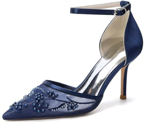 Lace Wedding Pumps with Beaded Embroidery Stiletto Heel Elegant Pointed Toe Bridal Shoes