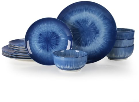Sweejar Home Dinnerware Sets Service for 4, 12 pcs Porcelain Plates and Bowls for Kitchen, Housewaring Gift, Chip and Scratch Resistant Dish Set, Dishwasher and Microwave Safe Plate Set, Blue