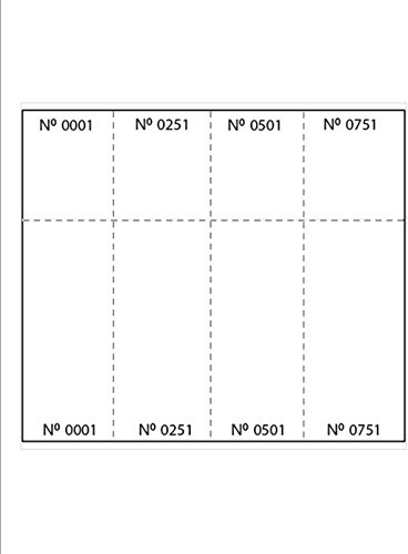 Laser Print Raffle Ticket Sheets, 8-1/2 x 11, 4 Tickets Per Sheet, Perfed for Separations and Stubs, Consec Numbers, Ticket Size: 2-3/4 x 8-1/2 on White 67-lb Vellum - 250 Sheets (1,000 Tickets)