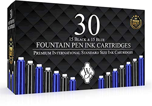 Wordsworth & Black 30er-Pack Füllfederhalter-Tintenpatronen - Set mit 15 Schwarz - 15 Blauen Tintenpatronen - Internationale Standard-Kurzgröße - Länge ca. 2,3 - Basisdurchmesser ca. 0,24
