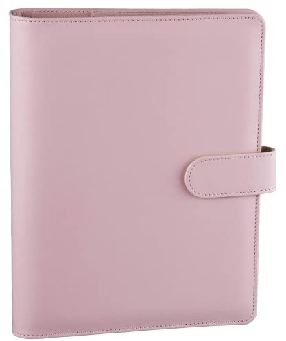 HAUTOCO PU Leather A5 Ring Binder Cover Refillable 6 Ring Budget Binder Notebook Organiser for A5 Refill Paper Insert for Office, School, and Travel, Pink