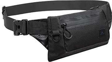 RIVACASE midjeväska midjeväska med surfplattefack 18 cm, bröstficka vattentät, löpbälte axelväska – perfekt för resor, sport fitness vandring, svart, 28,5 x 15 x 4 cm, Sportig