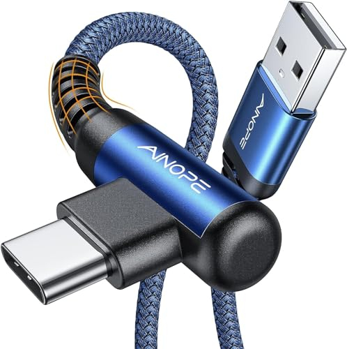 AINOPE Typ C Kabel [2 Stück, 2 m] 3,1 A C Ladekabel Schnellladung rechtwinklig, langlebiges Nylon geflochtenes USB C Kabel kompatibel mit Galaxy S10 S9 S8 Plus S21, Note 10 9 8, LG, Typ C Ladegerät