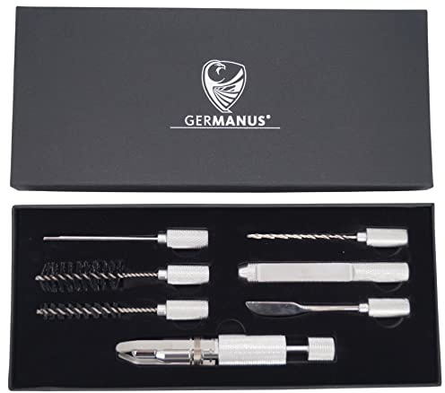 GERMANUS Pfeifenwerkzeug Pipereamer - Bewährtes Set mit verschiedenen Aufsätzen Pfeifenauskratzer, Edelstahl