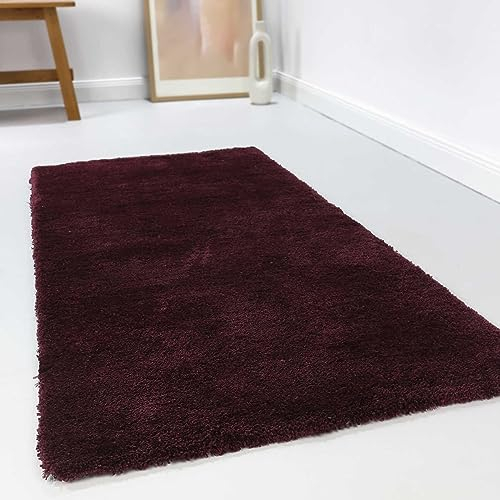 Wecon Home Kuschelig weicher Esprit Hochflor Teppich, bestens geeignet fürs Wohnzimmer, Schlafzimmer und Kinderzimmer RELAXX (80 x 150 cm, Bordeaux rot)
