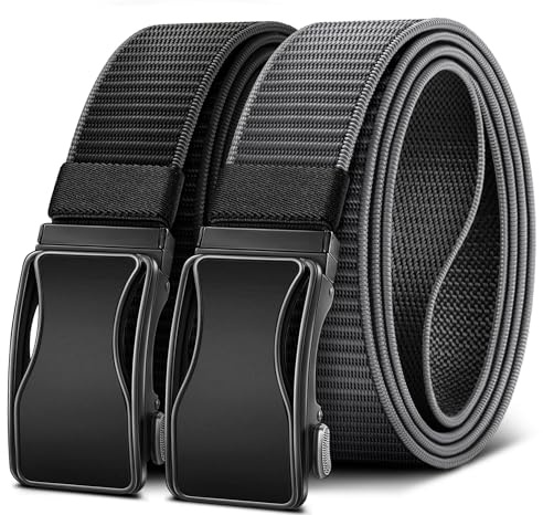 BULLIANT Mens Ratchet Belt Reversible,Web Nylon Casual Belt for Gift Men Golf Hiking Pants Jeans 2 In 1(Black/Gray,34-40 Waist Adjustable)
