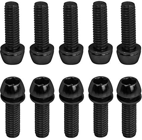 10 stycken cykelstjälkar, M6 x 20 mm, cykel, koniska skruvar med brickor, cykelstambultar, cykelaxelskruvar, konhuvudskruv för mountainbike (svart)