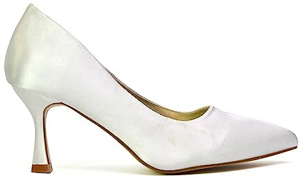 Womens Slip On Low Mid Heel Court Shoes Ladies Satin Pointed Close Toe Dress Ivory Court Shoes Size 7