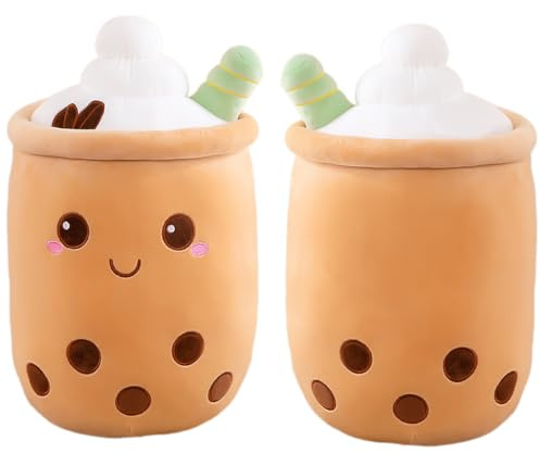 Aiuidun Bubble Tea Plysch Kudde, Kawaii Boba Plysch Fylld Leksak Mjuk Bubble Pearl Mjölk Te Kram Kudde Gåvor för Barn (Brown-Round Eyes, 50 cm)