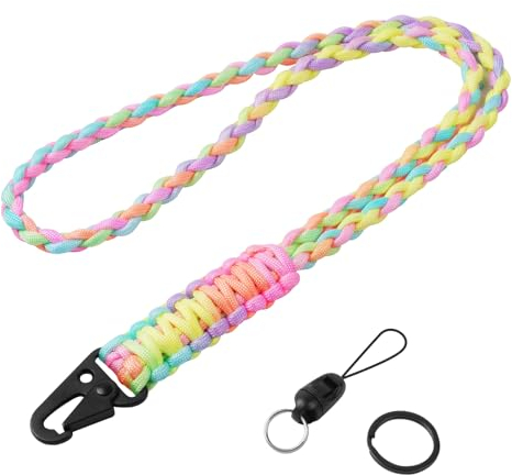 Vicloon Paracord Schlüsselanhänger, 1 Stück Umhängeband Schlüsselband, Paracord Lanyard mit Metall Ring und Adlerschnabelknopf Geflochtenes Lanyard für Schlüssel, Ausweishalter (Mehrfarbig)