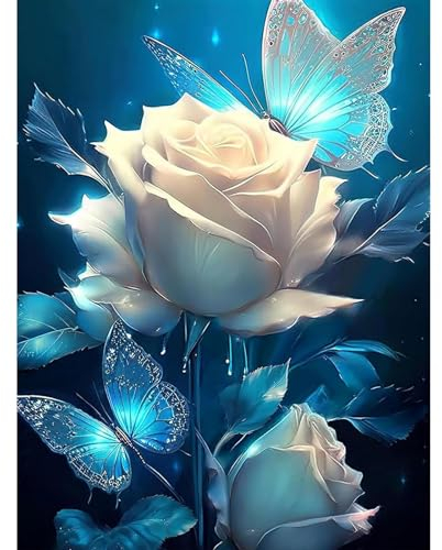 Diamond Painting Set für Erwachsene-Blume Diamond Painting Kits,5D Rose Diamant Malerei Set,Schmetterling DIY Diamantmalerei Basteln Bilder Arts als Geschenk für Home Wand Décor 30x40cm
