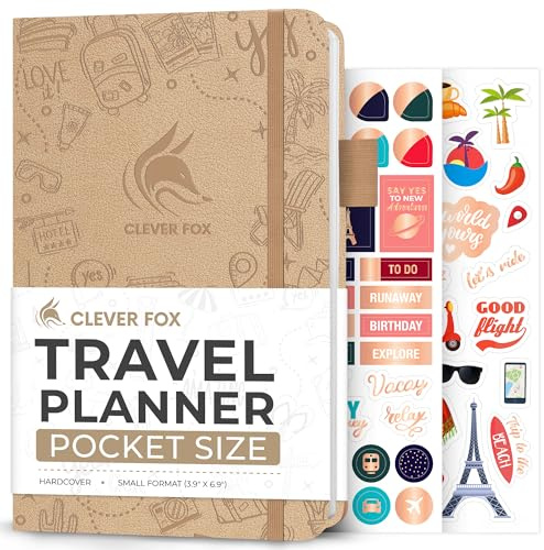 Clever Fox Travel Journal Pocket – Vacation & Road Trip Itinerary Planner Organizer & Traveling Memory Diary – Small Traveler Notebook (Sandstone)
