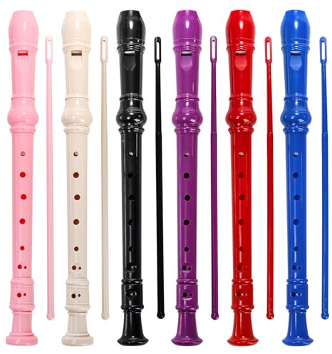 ZEAYEA 6 Pack Soprano Recorder Instrument, German Style Fingering 8 Hole Descant Flute, Detachable Descant Recorders with Cleaning Rod and Fingering Chart for Beginners Music Parties Musical Education