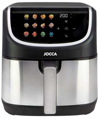 Jocca Freidora de Aire Digital 8L con Pantalla LED Táctil y Display de Colores, Air Fryer 11 Programas Automáticos, Función Descongelar, Asa de Tacto Frío, 2220W