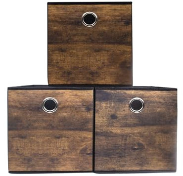 Robust Würfel Aufbewahrungsbox mit Exquisite Holz Korn Muster,Faltbar Verdickte Stoffbox,Mehrzweck Aufbewahrungskörb für Regale,Studie,Schränk,Schlafzimmer,Kinderzimmer,Abstellraum,32x32x32cm,3 Stücke