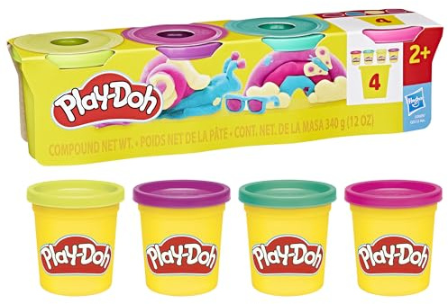 Play-Doh – 4 Couleurs Vives, Pâte à Modeler Souple 85 g, Activité Manuelle & Jeu Créatif, Kit d’Artisanat pour Enfants, Compatible Accessoires & Outils Play-Doh
