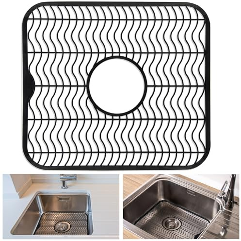 DecorRack Black Sink Protectors for Kitchen, Plastic 12 x 11 Dish Rack, Protect Sink from Stains, Damage, Scratches, Dishwasher Safe Grid Mat for Kitchen (Black)
