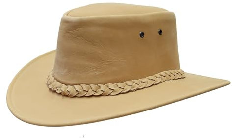 Outbacker Allwettertauglicher Cowboy Leder-Hut toller Sonnenschutz, Größe S und XXL Farbe Sand, Größe S I 53-54 cm