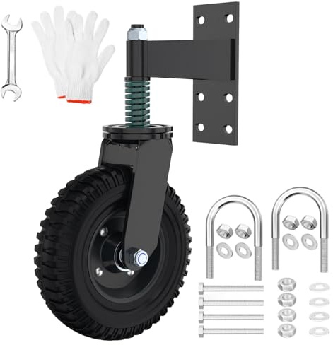 TAZZOR 20 cm målhjul med broms, 360° roterbara hjul med fjäderbelastning, lastkapacitet 270 kg, grindhjul, tung last, grindhjul, perfekt för trägrindar, staket och trädgårdsgrindar, metall