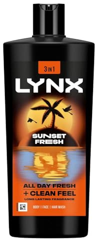 Lynx Sunset Fresh XXL 3 in 1 Shower Gel for Men 700ml Hair Face & Body Wash 12H Sweat & Odour Protection Mango & Mandarin Fragrance Lynx Shower Gel for Men