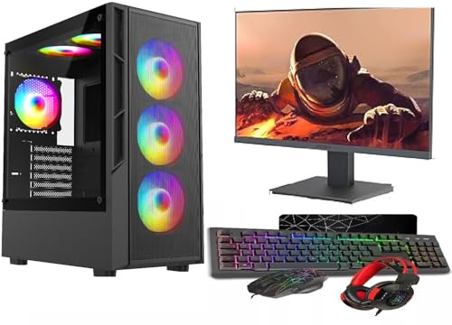 ASC TECHNOLOGY Gaming PC Bundle, i7, 16GB RAM, GT1030 2GB, 256GB SSD + 1TB HDD, 500W 80+ PSU, Black 6 Fan RGB Case, WiFi, Windows 11 –22 Monitor Bundle