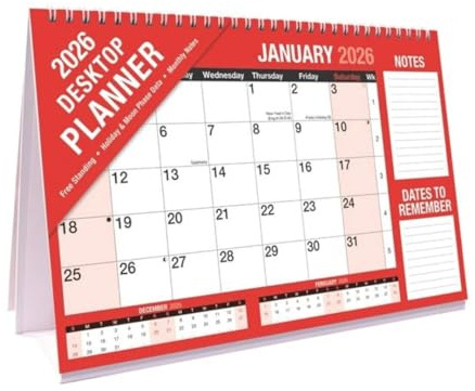 2027 Desktop Calendar | Monthly Desk Planner | Standing Wirebound Desk Calendar with Notes Section, Holidays & Reference Calendars | Home, Office & School |
