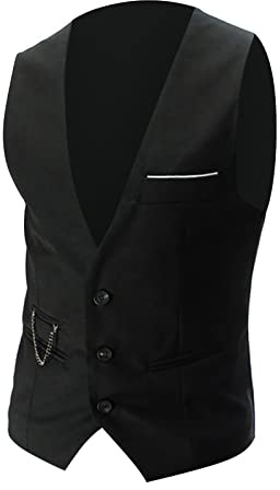 Gilet d'affaires pour homme - Coupe ajustée - Gilet de costume élégant - Grande taille - Élégant - Avec col en V - Moderne - Gilet de costume fin - Léger - Gilet de travail formel pour homme - Noir