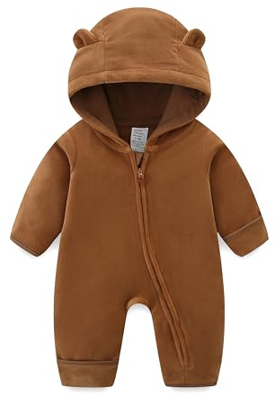 JingleBaBa Baby Fall Winter Clothes Baby Boy Outfits Polar Fleece Jumpsuit With Bear Ears Unisex Baby Snowsuit 12-18 Months