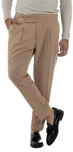 Giosal Pantaloni Uomo Classico con Pinces Vita Alta Gurkha Pants Abbottonatura Allungata Fibbie Casual Vari Colori (IT, Numero, 50, Regular, Regular, Beige Invernale)