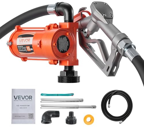 VEVOR Fuel Transfer Pump, 12V DC 15 GPM, Cast Iron Diesel Transfer Pump Kit, with Manual Nozzle, Discharge Hose, Overheat Protection, Power Cable, Explosion-Proof, for Gasoline Diesel Kerosene & More