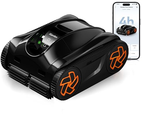 iGarden Pool Cleaner K Series, 4H Runtime Cordless Robotic Pool Vacuum for Inground & Above Ground Pools, Touchscreen, AI Timer, Smart Navigation, Auto-Parking, Cleans Floor, Wall & Waterline