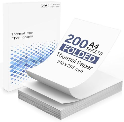 (200 Fogli) Carta termica A4, Carta termica pieghevole per stampanti ad asciugatura rapida, Carta per stampante compatibile con stampante termica portatile A4 per file, documenti e foto