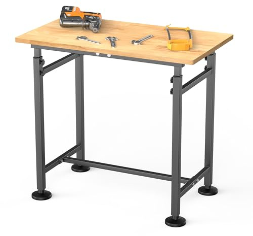 TORACK Adjustable Workbench with Rubberwood Top, 32 x 18