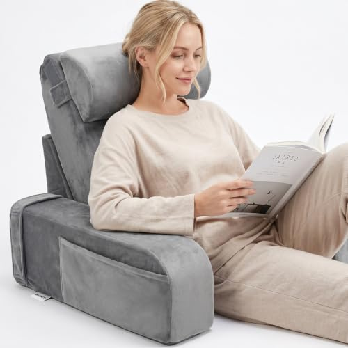 INCIKITI Reading Pillow, 30-90° Adjustable Angle & Height Reading Cushion | 48cm High Reading Pillow for Bed Adult, Sit Up in Bed Pillow for Relaxing, Working, Gaming