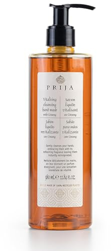Prija Detergente per le Mani Vitalizzante con Estratto di Ginseng, Sapone Liquido Idratante per le Mani, Vegano con Fragranza Energizzante 380ml