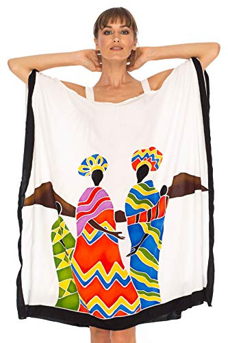 SHU-SHI, donne - Abito poncho Copricostume largo da spiaggia Tunica corta a spalla fredda (Taglia unica -Design degli amici bianco)