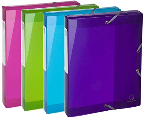 Exacompta 59780E 8er Pack Sammelbox Iderama mit Gummizug 40 mm breit aus halb-transluzentem Kunststoff mit Rückenschild für DIN A4 Archivbox Heftbox Dokumentenbox Zeichenbox farbig sortiert
