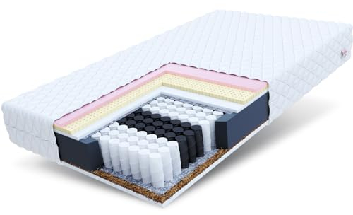 FDM Genua Taschenfederkernmatratze 180 x 200 cm 7-Zonen 22 cm Höhe Matratze Kokos Latex Härtegrad H4 (Hart) Thermoplastischer Visco-Schaum Bezug Abnehmbarer Waschbar